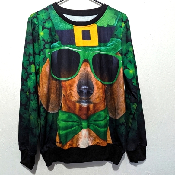 St. Patrick's Day Sweatshirt Funny Dog With Glasses Men's Medium NWOT - Picture 1 of 5
